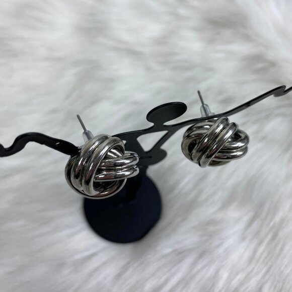 Silver Tone Knot Pierced Earrings .75" X .75" - Picture 3 of 7